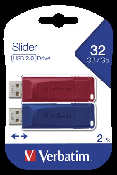 Image of Verbatim Slider - Memoria USB - 2x32 GB, Blu, Rosso