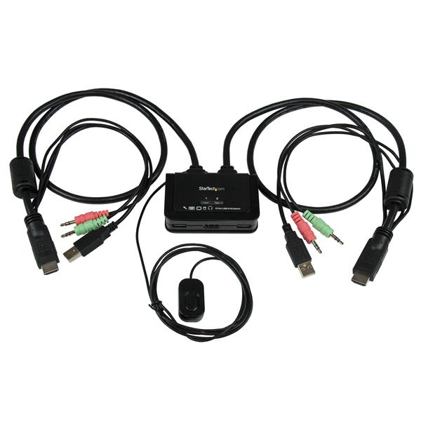 Image of StarTech.com Switch KVM cavo HDMI USB 2 porte con audio e switch remoto – Alimentazione USB