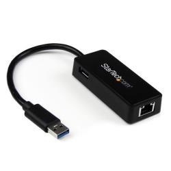 Image of StarTech.com Adattatore USB 3.0 a Ethernet Gigabit (RJ45) - Scheda di rete NIC esterna con porta USB integrata - Nero