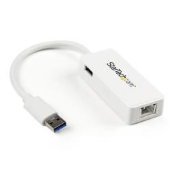 Image of StarTech.com Adattatore USB 3.0 a Ethernet Gigabit (RJ45) - Scheda di rete NIC esterna con porta USB integrata - Bianco