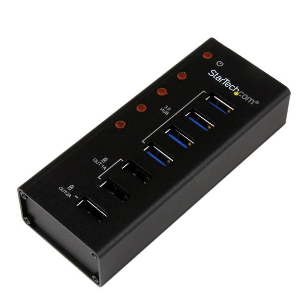Image of StarTech.com Hub USB 3.0 alimentato a 4 porte con 3 porte di ricarica USB dedicate (2 x 1A e 1 x 2A) - Box esterno in metallo per montaggio a parete