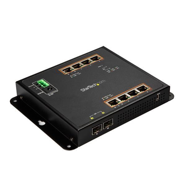 Image of StarTech.com Switch Ethernet Gigabit a 8 porte PoE+ con 2 connessioni SFP - Gestito - Montabile a Parete con accesso frontale