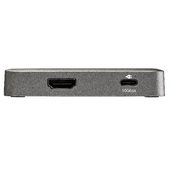 Image of StarTech.com Adattatore Multiporta USB C - Mini Docking Station USB Type-C a HDMI 2.0 4K 60Hz, Power Delivery 100W Pass-through - Hub USB a 3 porte 10Gbps - Mini Dock portatile con cavo da 25cm