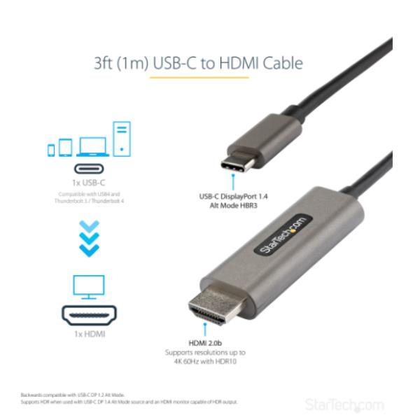 Image of StarTech.com Cavo adattatore USB C HDMI da 1m 4K 60Hz con HDR10 - Adattatore type C HDMI 4K Ultra HD - HDMI 2.0b - Video convertitore da USB-C a HDMI HDR per monitor/display - Modalità DP 1.4 Alt HBR3