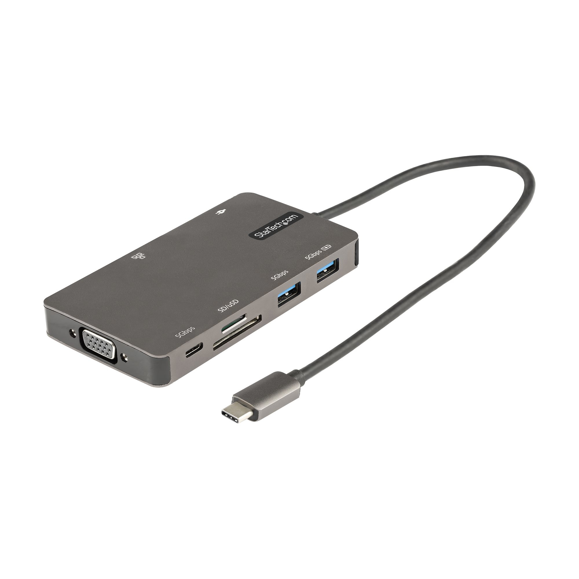 Image of StarTech.com Adattatore Multiporta USB C - Dock da viaggio HDMI 4K 30Hz o VGA - Hub USB 3.0 5Gbps (porte USB A / USB C) - 100W Power Delivery - SD/Micro SD - GbE - Cavo 30cm - Mini Docking Station USB tipo C