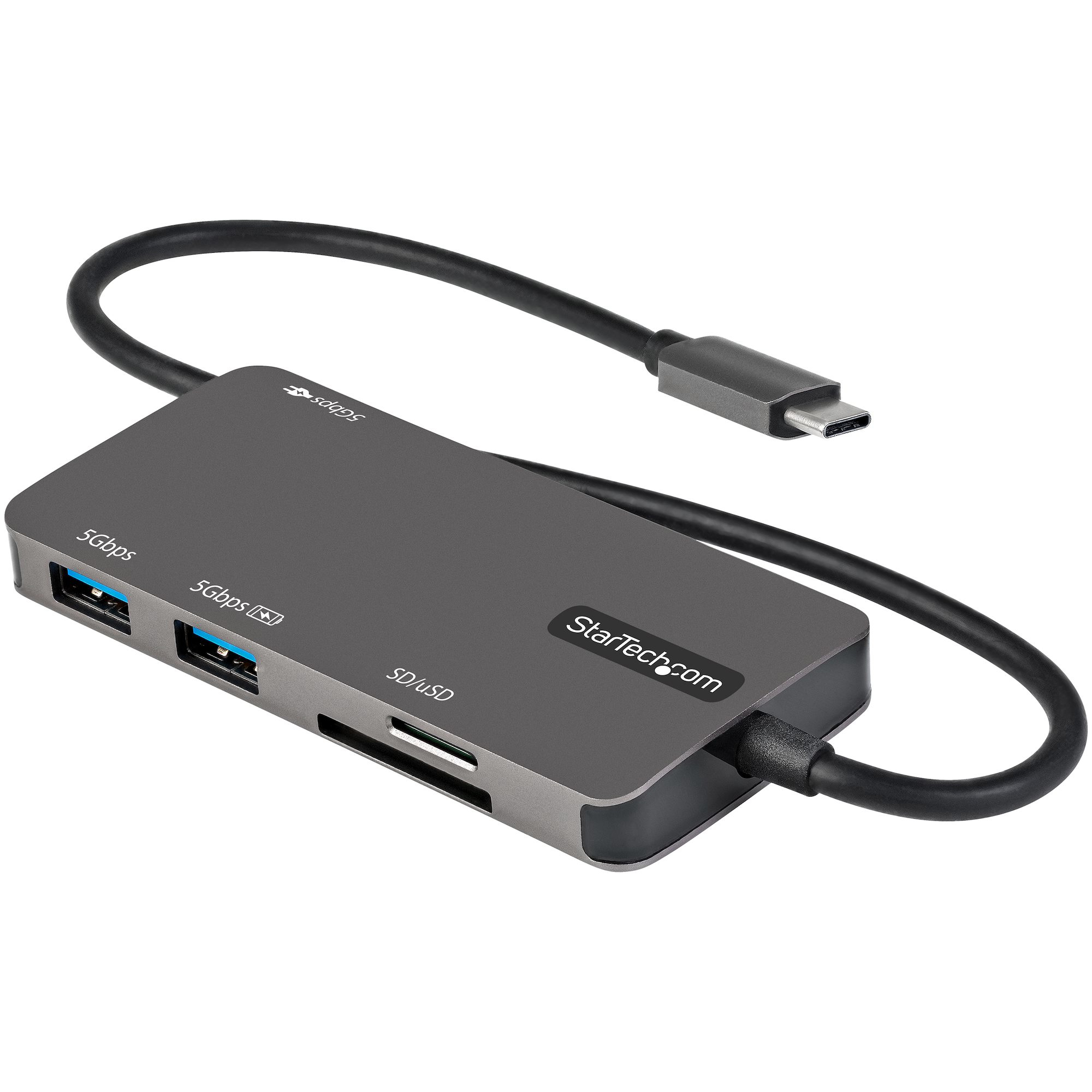 Image of StarTech.com Adattatore multiporta USB C - Da USB-C a 4K HDMI, 100W Power Delivery Pass-through, slot SD/MicroSD, Hub USB 3.0 a 3 porte - USB Type-C Mini Dock - Cavo integrato da 30cm