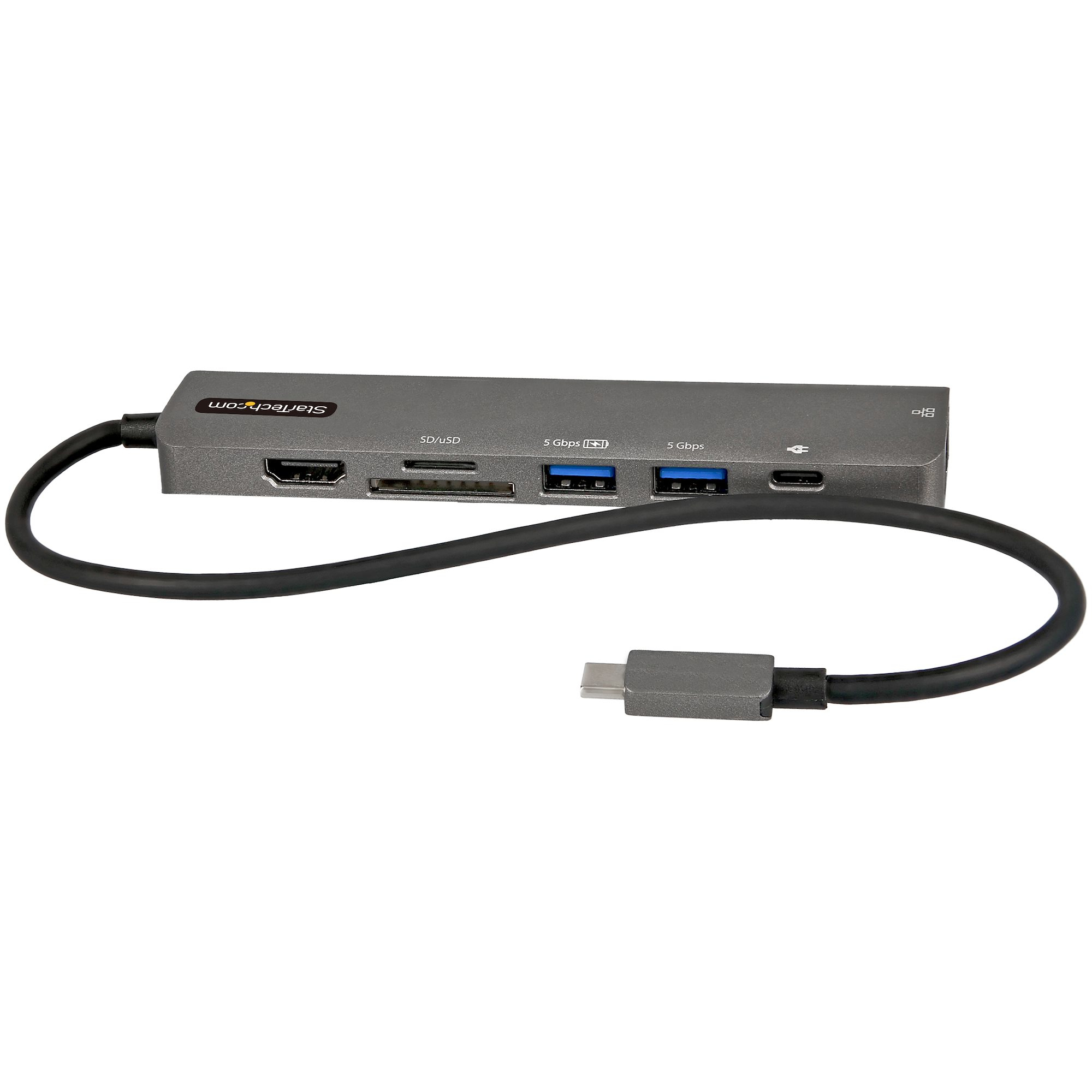 Image of StarTech.com Adattatore multiporta USB C - Da USB-C a HDMI 2.0 4K 60Hz, 100W Power Delivery Pass-through, slot SD/MicroSD, Hub USB 3.0 a 2 porte - USB Type-C Mini Dock - Cavo integrato da 30cm