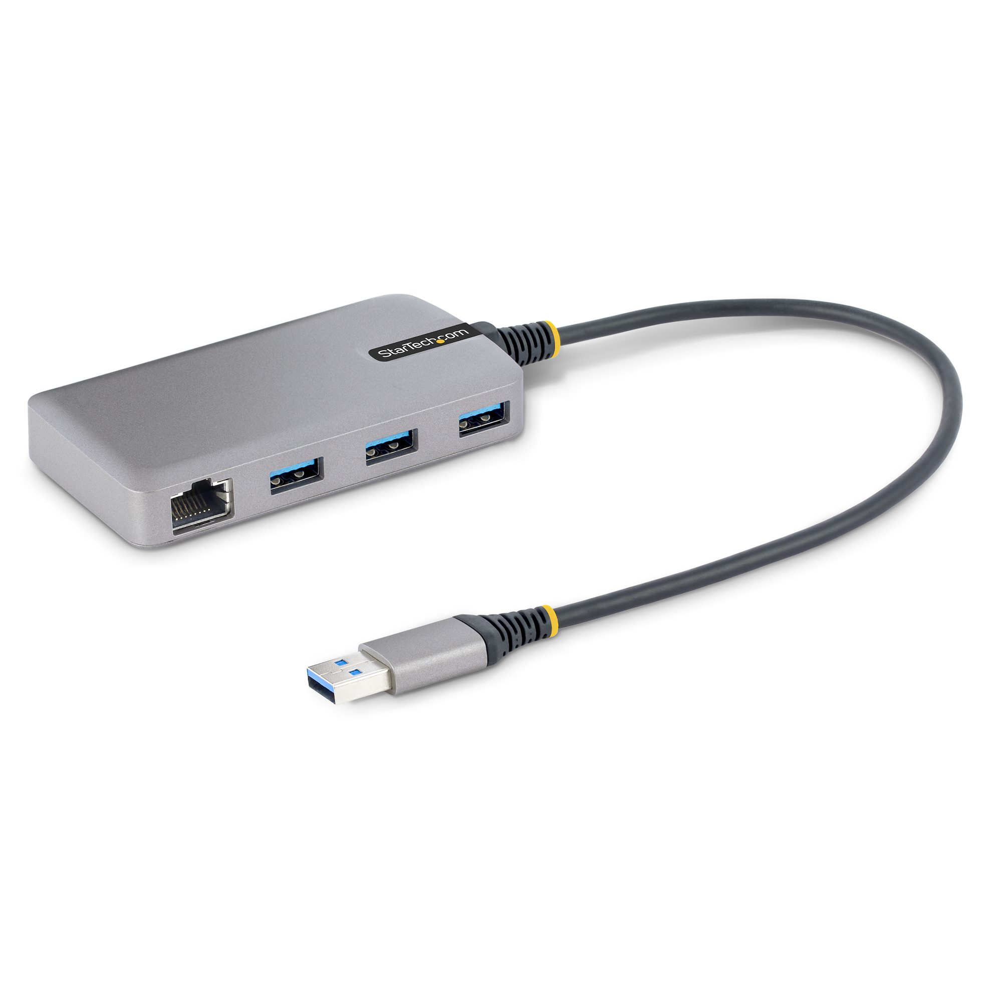 Image of StarTech.com Hub USB a 3 porte con Ethernet - Hub USB 3.0 5Gbps alimentato via bus - Hub splitter USB-A a 3x USB-A portatile per desktop/notebook con ingresso di alimentazione ausiliaria opzionale - Cavo da 30 cm