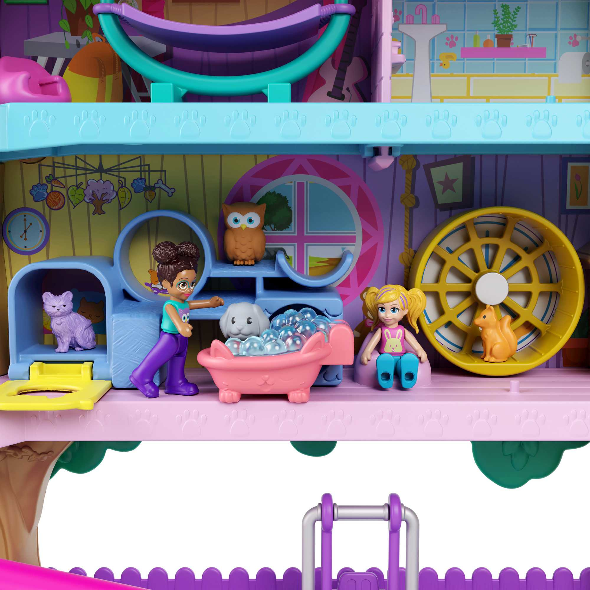 Image of Polly Pocket Pollyville Casa sull'Albero dei Cuccioli, playset a 5 piani, 15+ pezzi gioco: 2 bambole, veicolo, 4 animali e molto altro ancora, idea regalo, Giocattolo per Bambini 4+ Anni