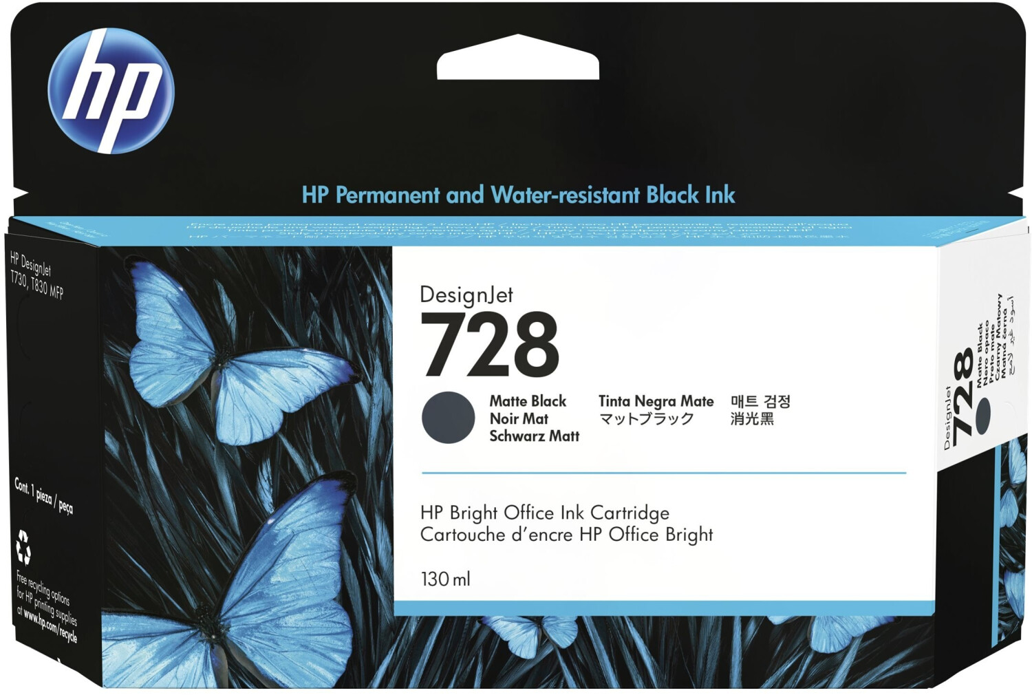 HP Cartuccia inchiostro nero opaco DesignJet 728 da 130 ml