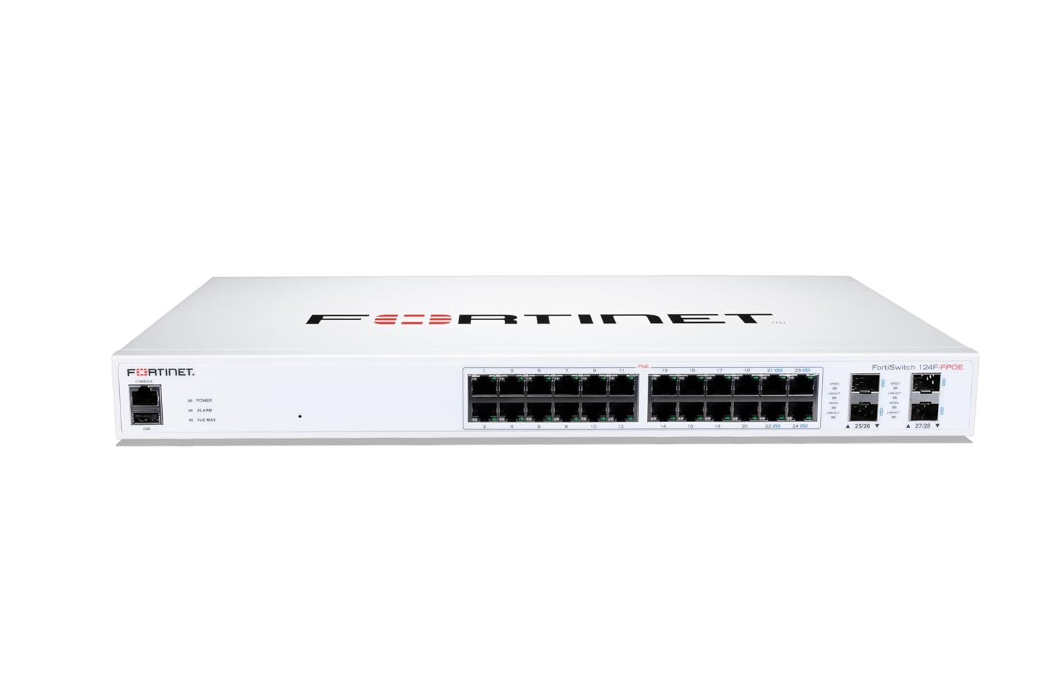 FORTISWITCH-124F-POE SWITCH L2+ MAN. POE 24 P. GE, DI CUI 12 P. POE+, 4 SFP+, POE POWER BUDGET 185W