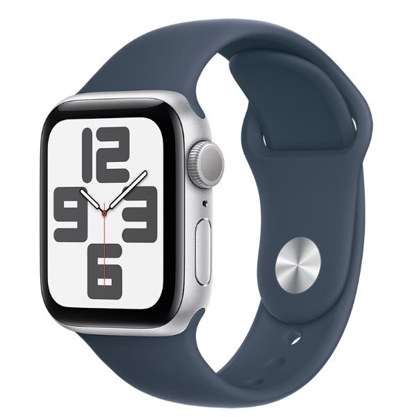 Image of Apple Watch SE GPS + Cellular 40mm Silver Aluminium Case with Storm Blue Sport Band - M/L