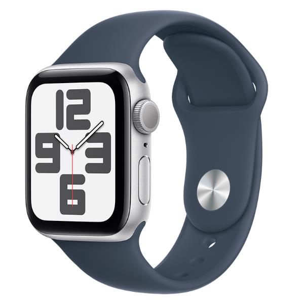 Image of Apple Watch SE GPS + Cellular 44mm Silver Aluminium Case with Storm Blue Sport Band - M/L