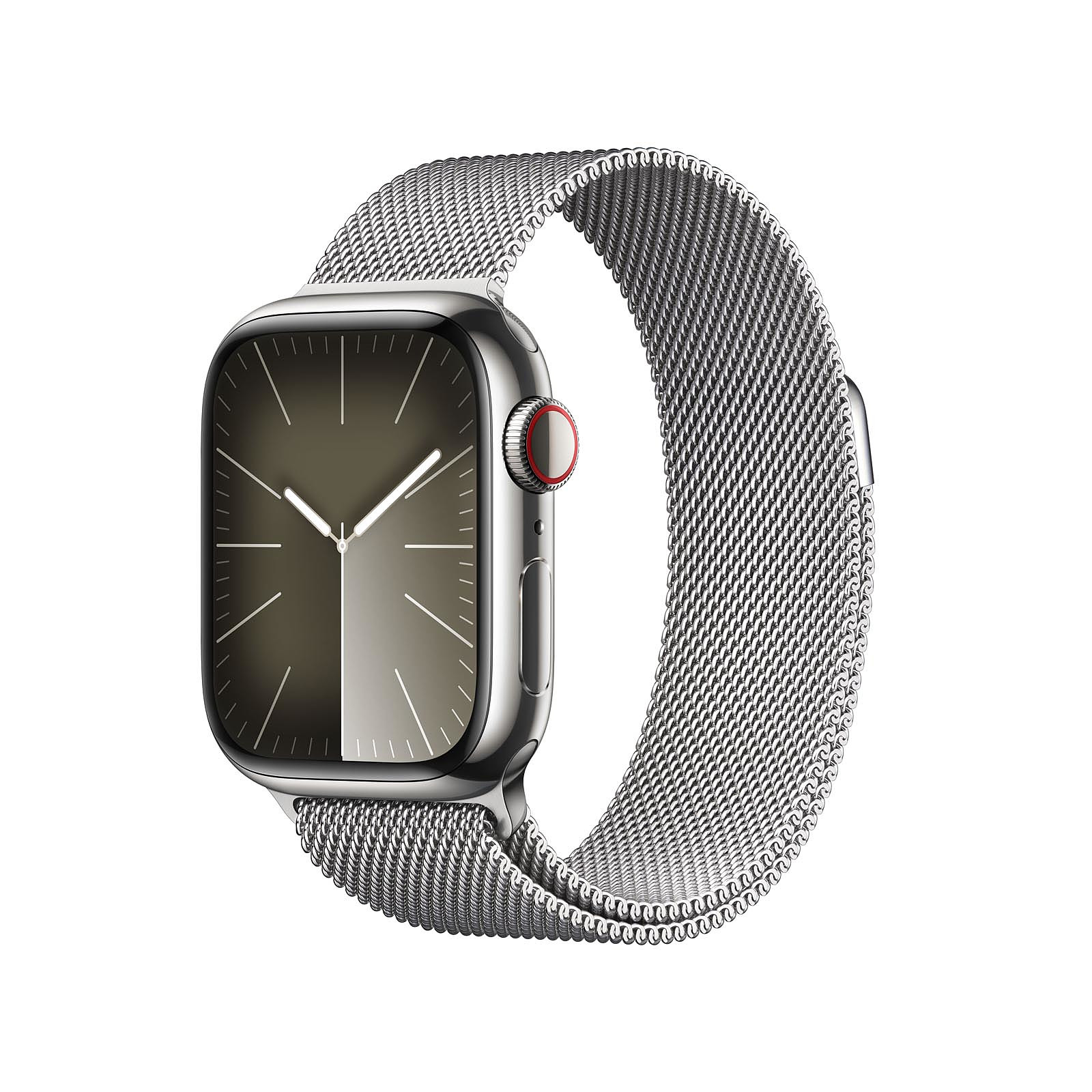 Image of Apple Watch Series 9 GPS + Cellular 41mm Silver Stainless Steel Case with Silver Milanese Loop