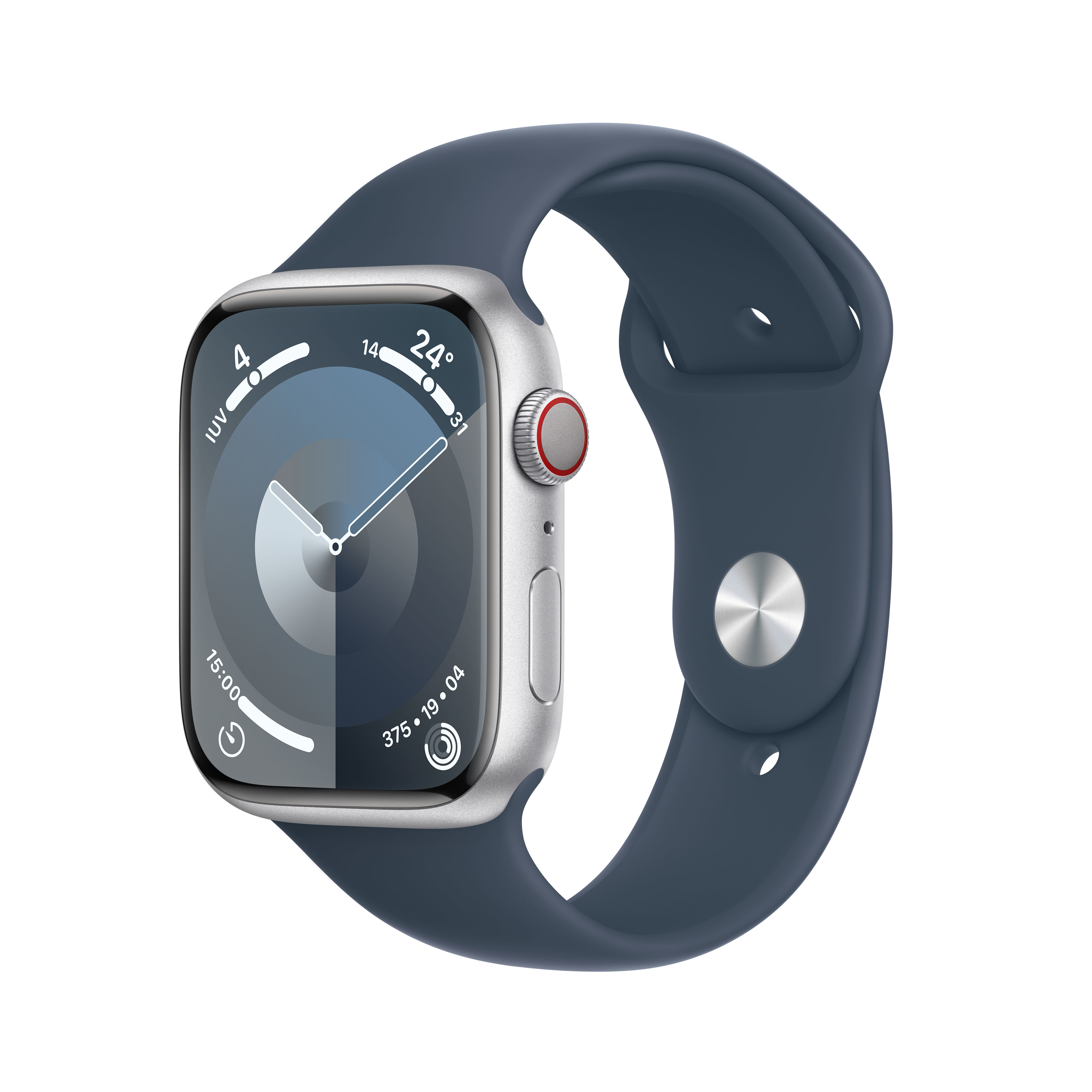 Image of APPLE EATCH SERIES 9 MRMG3QL/A 45MM SILVER ALUMINIUM CASE WITH STORM BLUE SPORT BAND