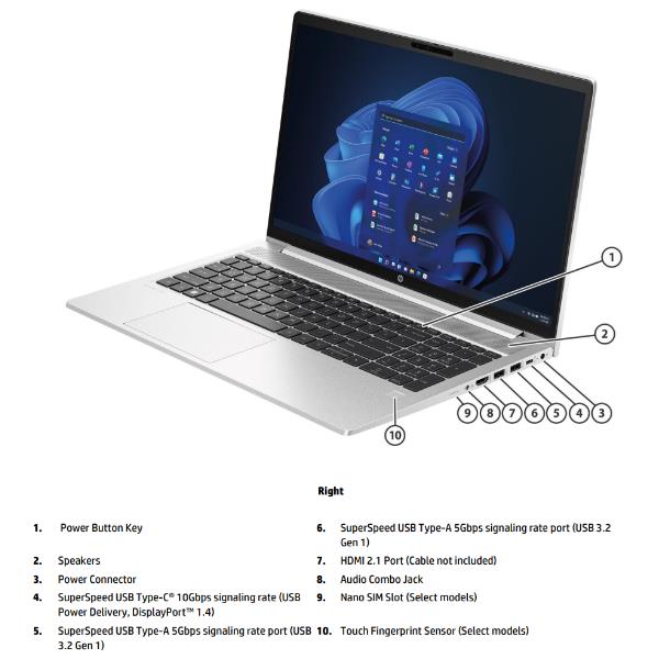 Image of HP ProBook 455 G10 AMD Ryzen™ 7 7730U Computer portatile 39,6 cm (15.6") Full HD 8 GB DDR4-SDRAM 512 GB SSD Wi-Fi 6E (802.11ax) Windows 11 Pro Argento