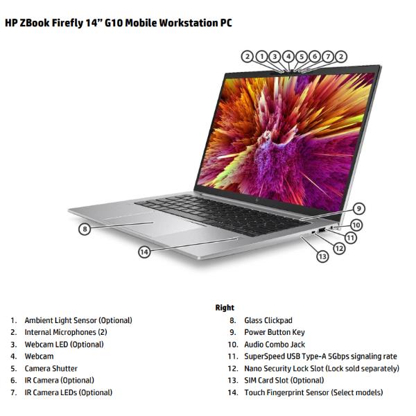 Image of HP ZBook Firefly G10 A AMD Ryzen™ 7 PRO 7840HS Workstation mobile 35,6 cm (14") WUXGA 32 GB DDR5-SDRAM 1 TB SSD Wi-Fi 6 (802.11ax) Windows 11 Pro Grigio