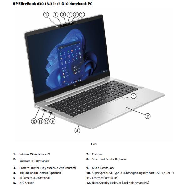 Image of HP EliteBook 630 G10 Computer portatile 33,8 cm (13.3") Full HD Intel® Core™ i7 i7-1355U 8 GB DDR4-SDRAM 512 GB SSD Wi-Fi 6E (802.11ax) Windows 11 Pro Argento