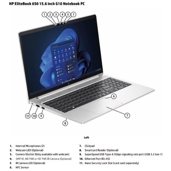 Image of HP EliteBook 650 G10 Computer portatile 39,6 cm (15.6) Full HD Intel® Core™ i5 i5-1335U 16 GB DDR4-SDRAM 512 GB SSD Wi-Fi 6E (802.11ax) Windows 11 Pro Argento