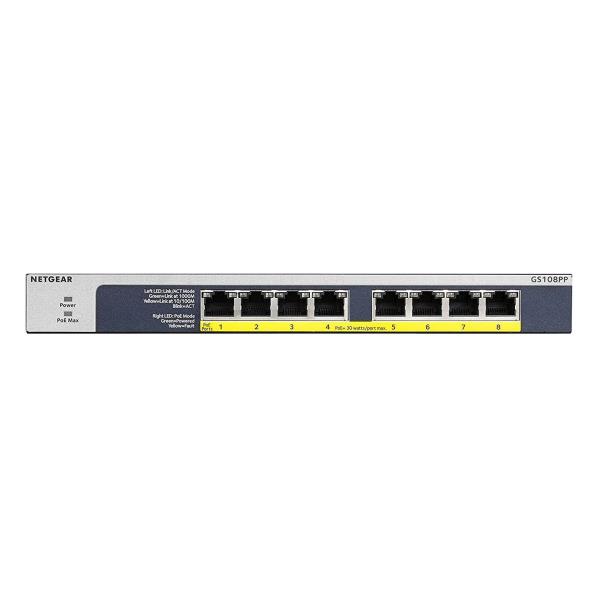 Image of Netgear GS108PP Non gestito Gigabit Ethernet (10/100/1000) Supporto Power over Ethernet (PoE) Nero