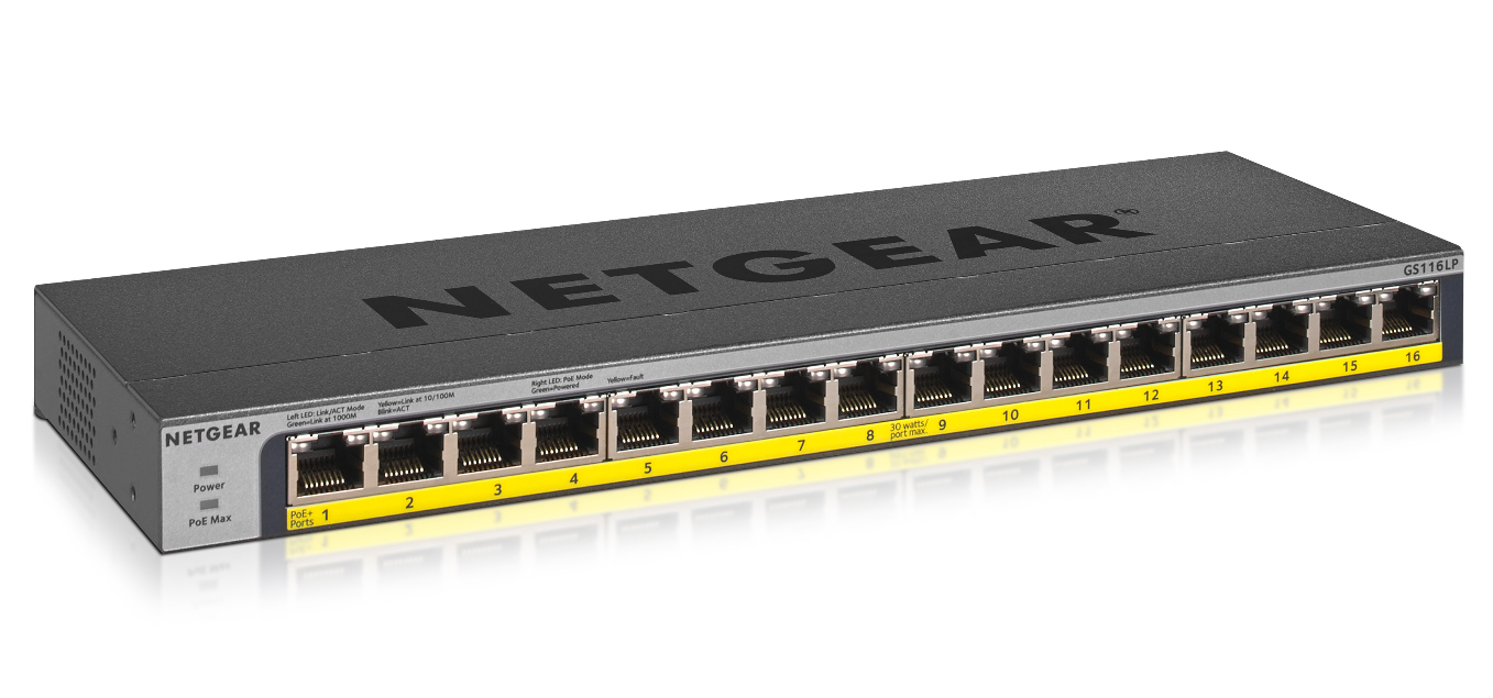 Image of Netgear GS116LP Non gestito Gigabit Ethernet (10/100/1000) Supporto Power over Ethernet (PoE) Nero