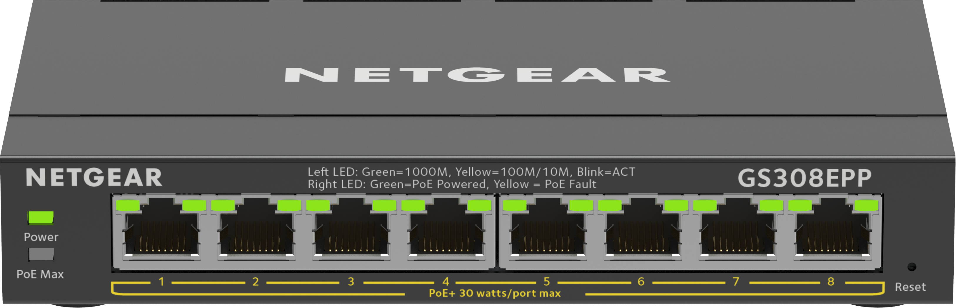 Image of NETGEAR 8-Port Gigabit Ethernet High-Power PoE+ Plus Switch (GS308EPP) Gestito L2/L3 Gigabit Ethernet (10/100/1000) Supporto Power over Ethernet (PoE) Nero