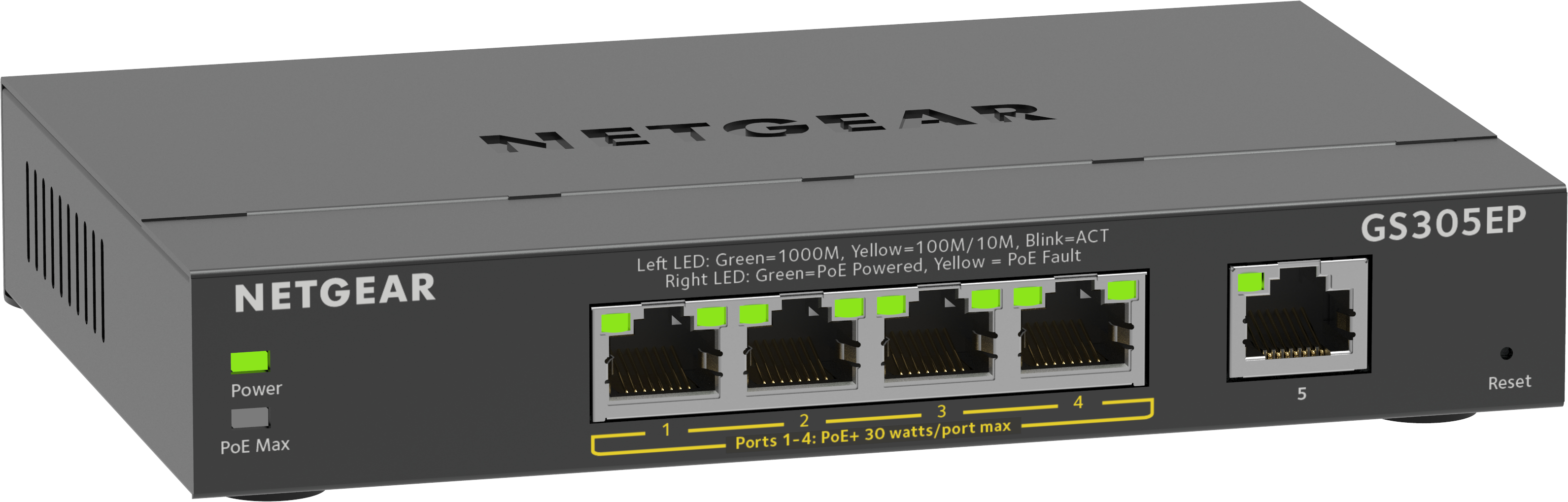 Image of NETGEAR 5-Port Gigabit Ethernet PoE+ Plus Switch (GS305EP) Gestito L2/L3 Gigabit Ethernet (10/100/1000) Supporto Power over Ethernet (PoE) Nero