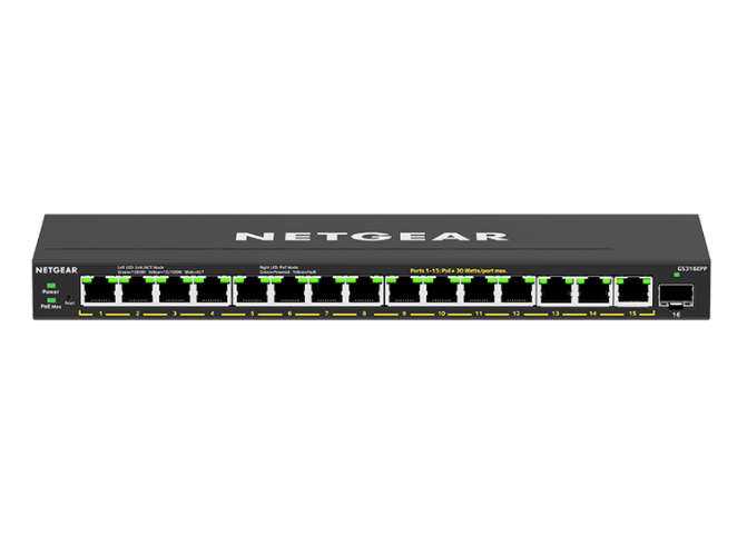 Image of Netgear GS316EPP-100PES switch di rete Gestito Supporto Power over Ethernet (PoE) Nero