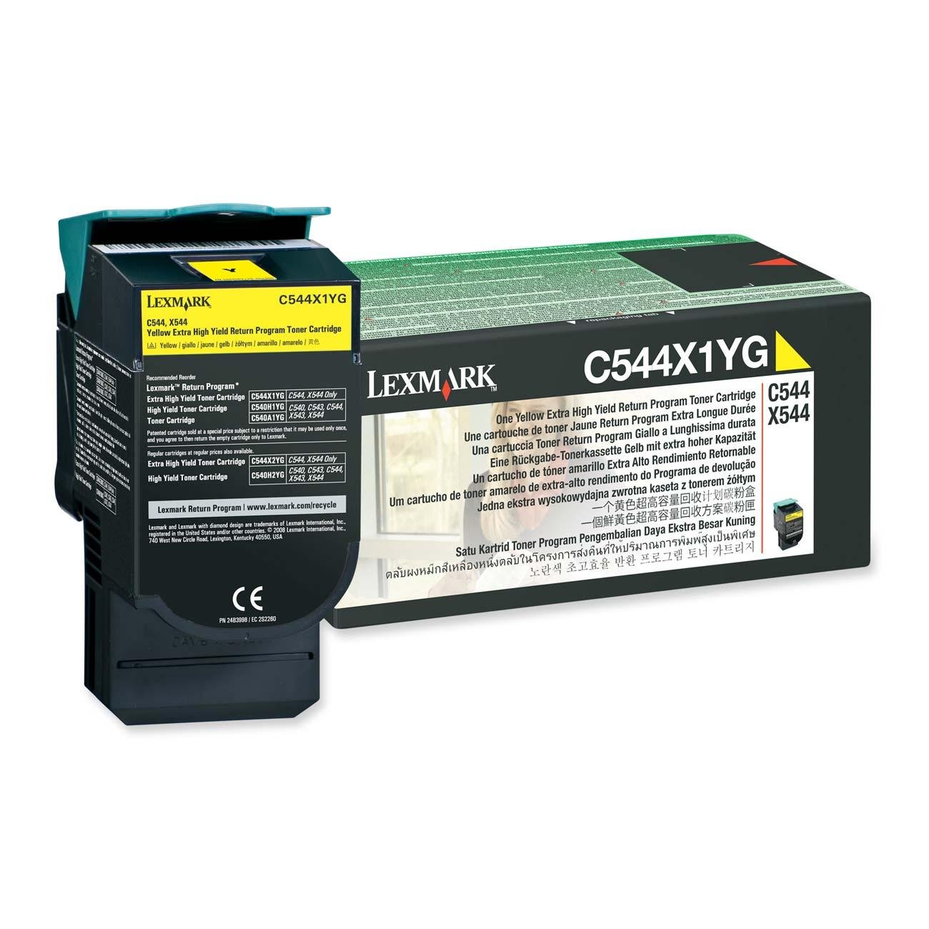Image of Lexmark C544, X544 Yellow Extra High Yield Return Programme Toner Cartridge (4K) toner Originale Giallo