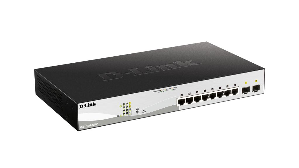 Image of D-Link 10-Port Layer2 PoE+ Smart Managed Gigabit Switch8 x 10/100/1000Mbit/s TP (RJ-45) PoE Port, Port 1-8 802.3at Power-over-Ethernet bis 30 Watt Leistung pro Port2x 100/1000Mbit/s SFP Slot802.3x Flow Control, 802.3ad Link Aggregation und statische Trunk