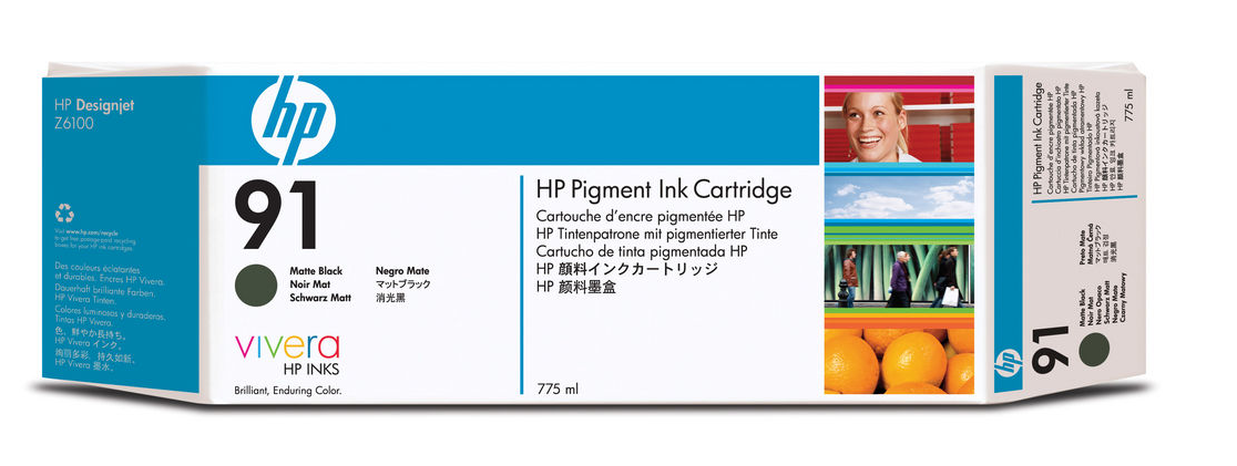 Image of HP Cartuccia di inchiostro pigmentato nero opaco originale DesignJet 91 da 775 ml