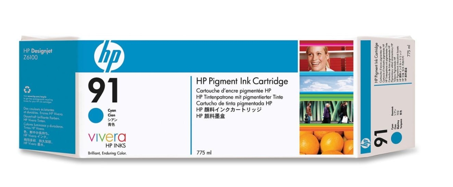 Image of HP Cartuccia di inchiostro ciano pigmentato originale DesignJet 91 da 775 ml