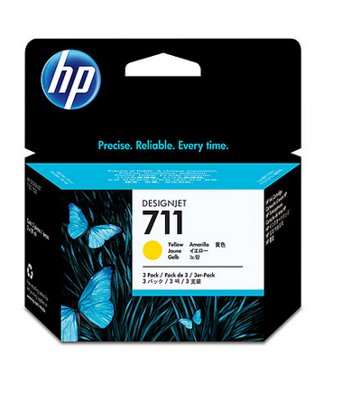 Image of HP Confezione da 3 cartucce di inchiostro giallo DesignJet 711, 29 ml