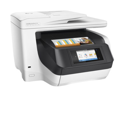 Image of HP OfficeJet Pro Stampante All-in-One 8730, Colore, Stampante per Casa, Stampa, copia, scansione, fax, ADF da 50 fogli, stampa da porta USB frontale, scansione verso e-mail/PDF, stampa fronte/retro