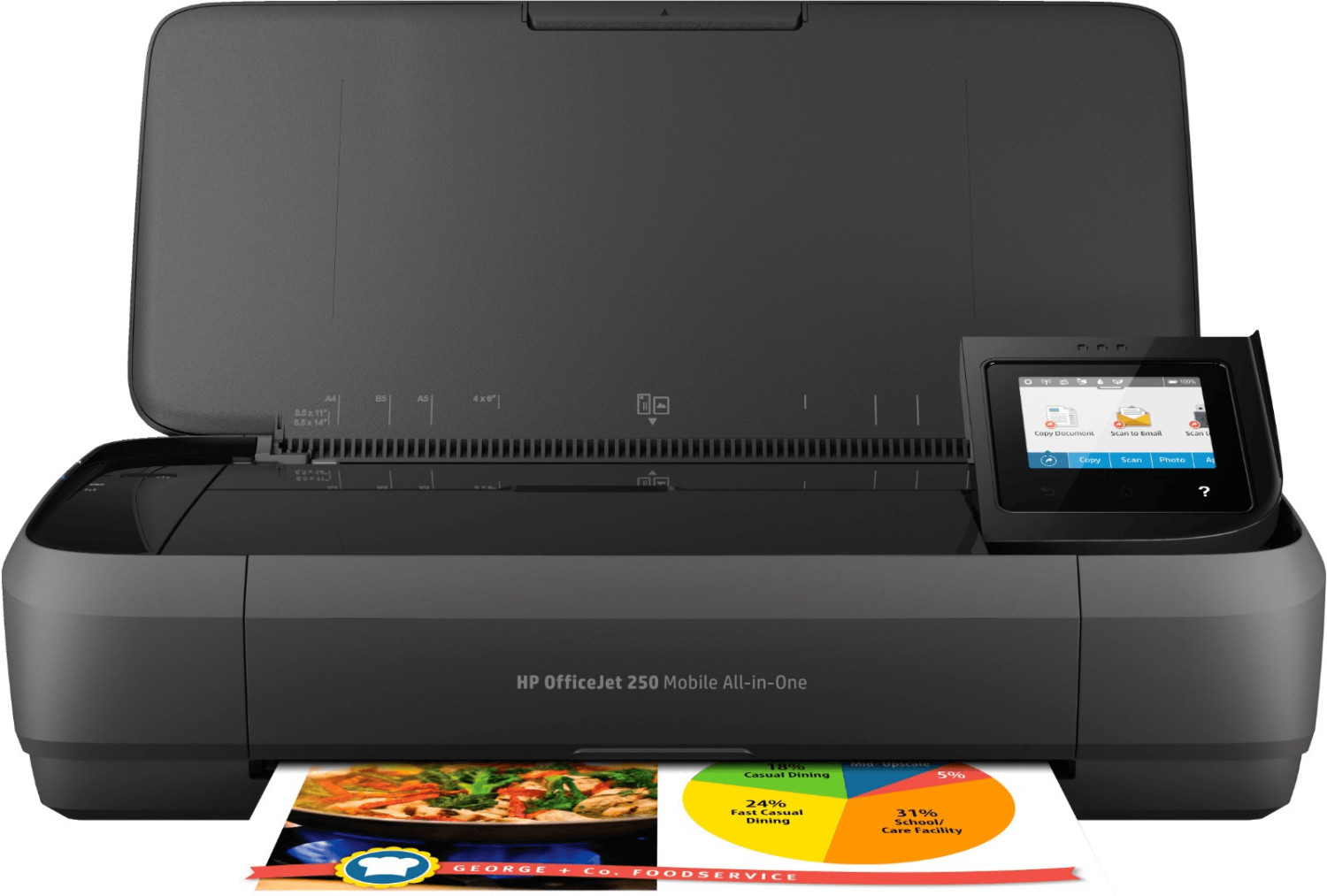 Image of HP OfficeJet Stampante All-in-One portatile 250, Colore, Stampante per Piccoli uffici, Stampa, copia, scansione, ADF da 10 fogli