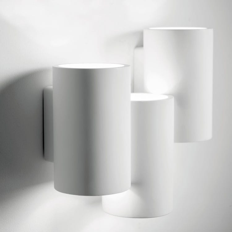 Image of Applique design Arta bianco 3 CILINDRI T254, verniciabile, in gesso, D. 26 cm 6 luci TECNICO Vedi i dettagli del prodotto