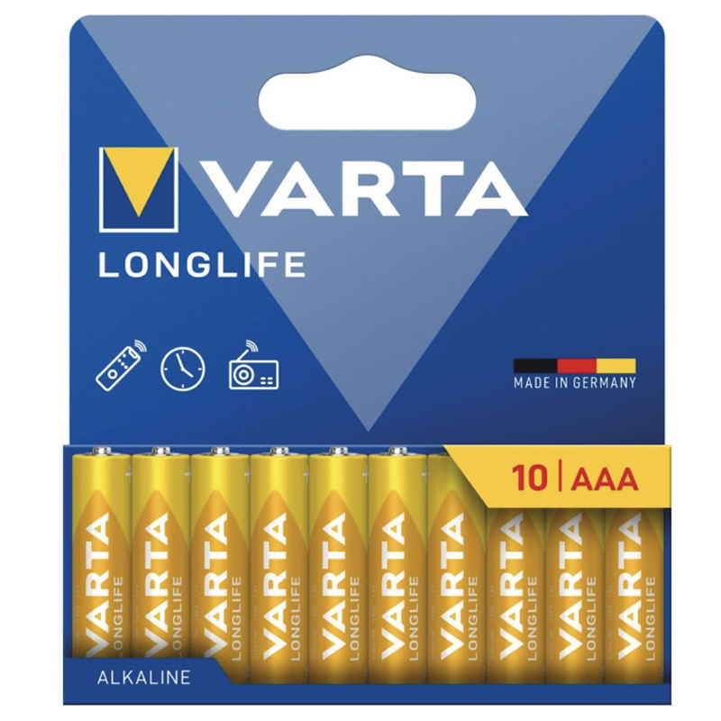 VARTA LONGLIFE - BLISTER 10 BATTERIE MINISTILO AAA - MASTER CARTON DA 20 PZ