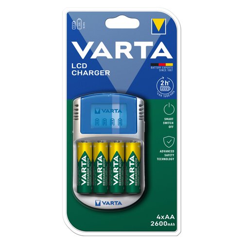Image of Varta LCD charger AA & AAA (Batterie ricaricabili NiMH incl. 4x AA 2600 mAh accu & AC adattatore & 12 V adattatore & cavo USB),Grigio