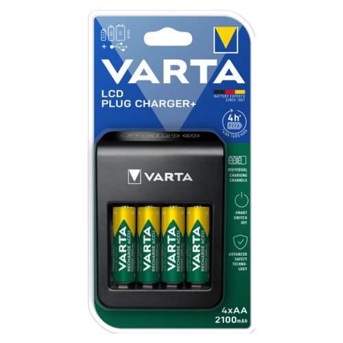 Image of Varta LCD Plug charger+ AA & AAA ((Batterie ricaricabili NiMH incl. 4x AA 2100 mAh accu), nero