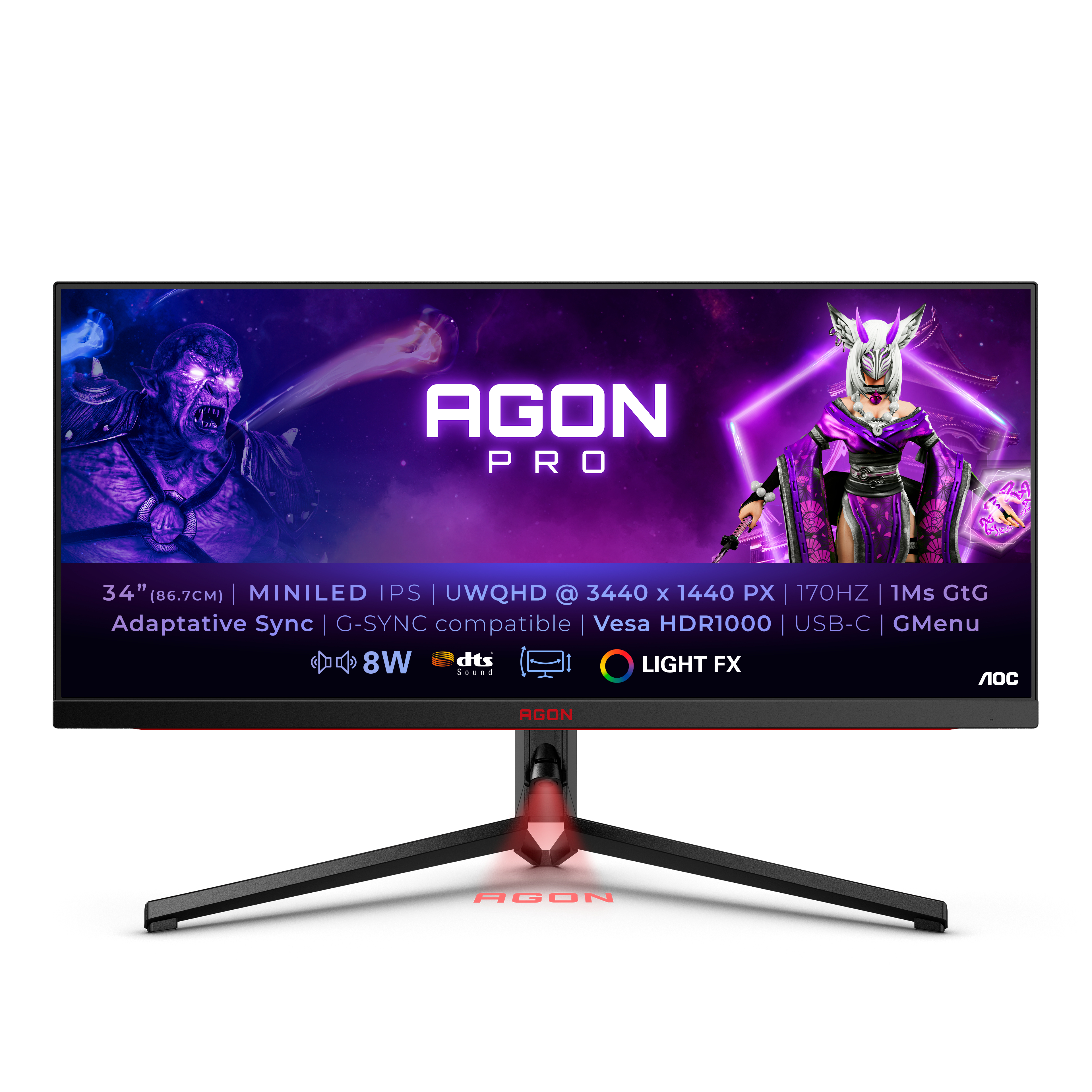 Image of AOC AGON PRO AG344UXM Monitor PC 86,4 cm (34") 3440 x 1440 Pixel UltraWide Quad HD LED Nero, Rosso