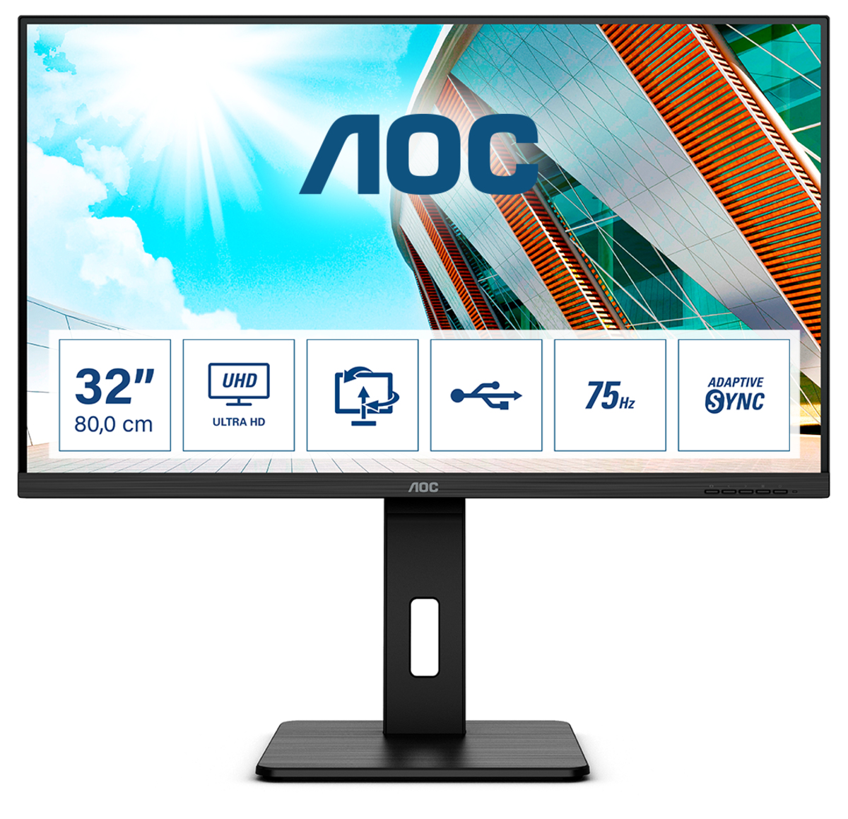 Image of AOC P2 U32P2 Monitor PC 80 cm (31.5") 3840 x 2160 Pixel 4K Ultra HD LED Nero
