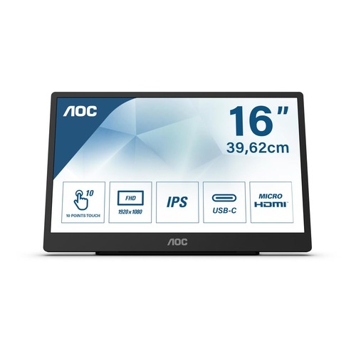 Image of AOC 16T2 monitor touch screen 39,6 cm (15.6) 1920 x 1080 Pixel Nero Multi-touch