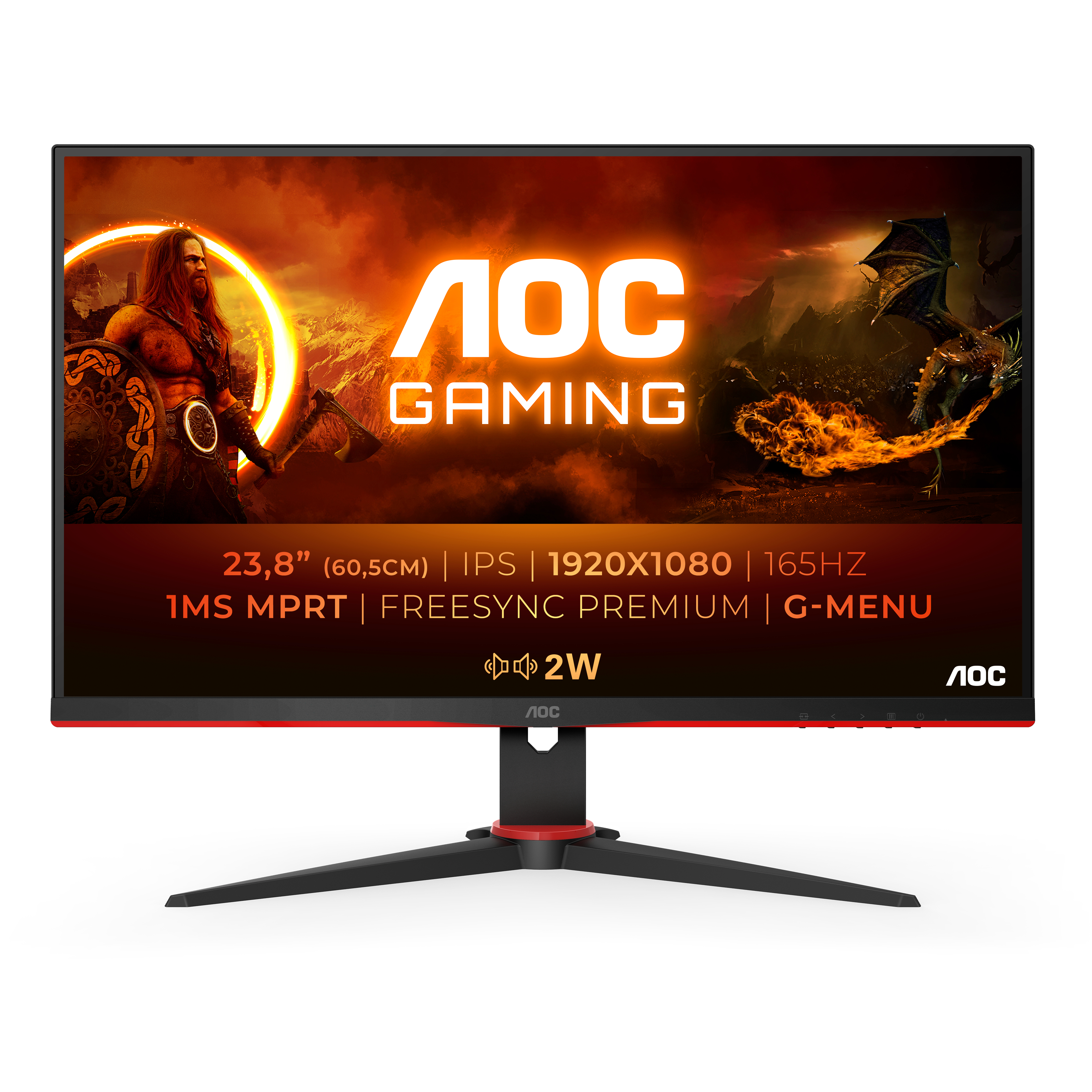 Image of AOC G2 24G2SPAE/BK LED display 60,5 cm (23.8") 1920 x 1080 Pixel Full HD Nero, Rosso