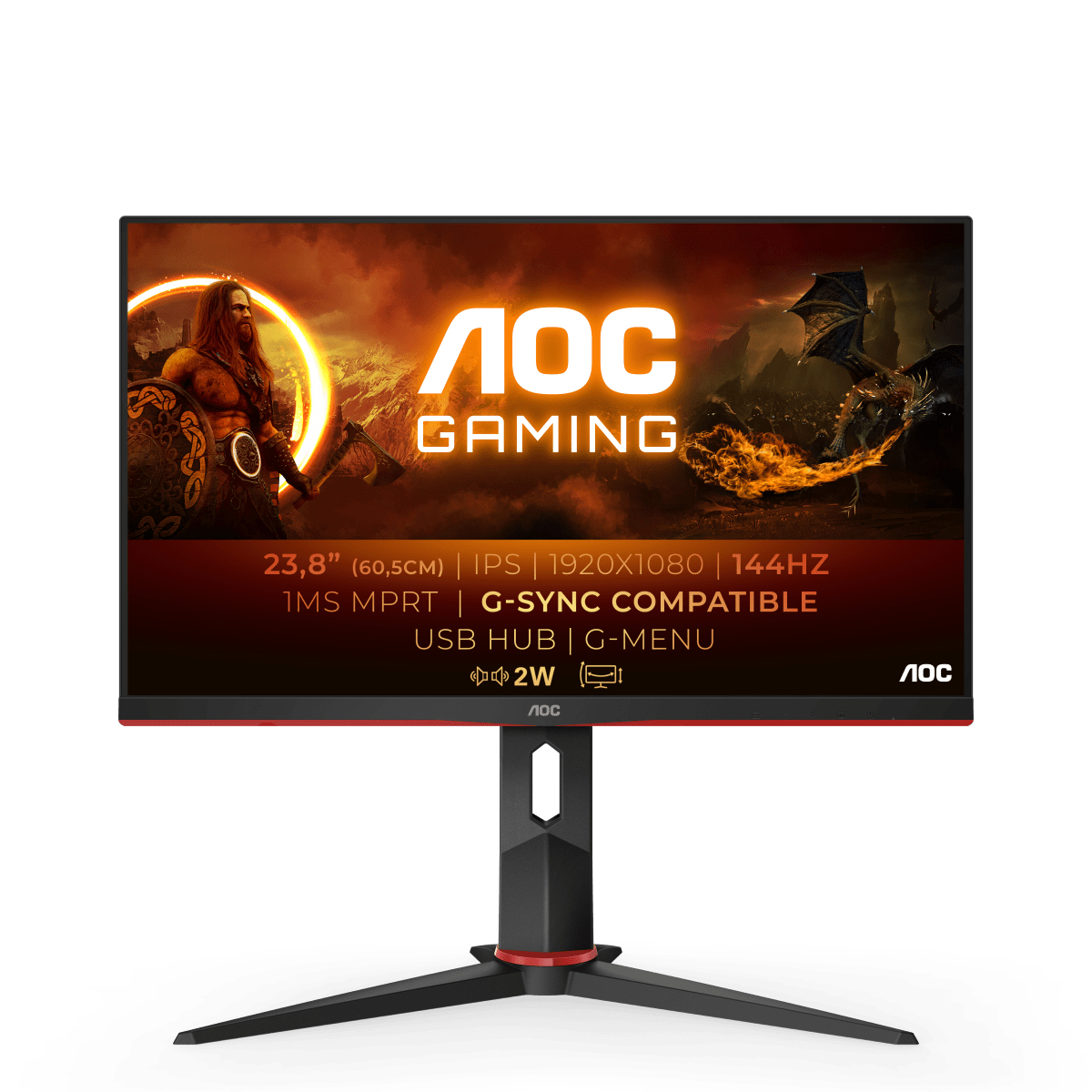 Image of AOC G2 24G2U/BK Monitor PC 60,5 cm (23.8") 1920 x 1080 Pixel Full HD LED Nero, Rosso