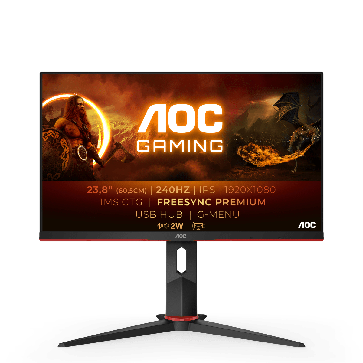 Image of AOC G2 24G2ZU/BK LED display 60,5 cm (23.8") 1920 x 1080 Pixel Full HD Nero, Rosso