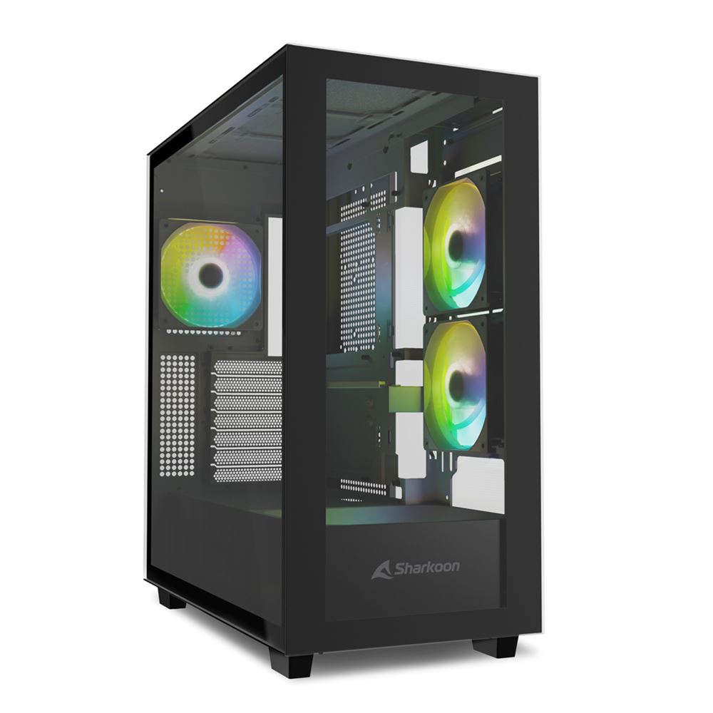 Image of SHARKOON CASE REBEL C60 RGB BLACK ATX 2x U3, 1x Type-C,TRRS, 2x Tempered Glass, 4x 120 ARGB PWM, ARG