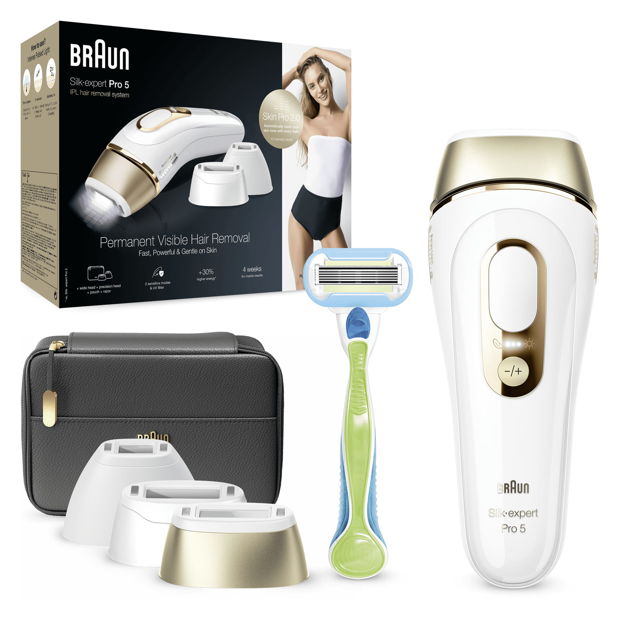 Braun Silk-expert Pro Silk expert Pro 5 PL5243, Epilatore A Luce Pulsata Donna, Per La Rimozione Permanente Dei Peli Visibili A Casa Tua, Bianco/Oro