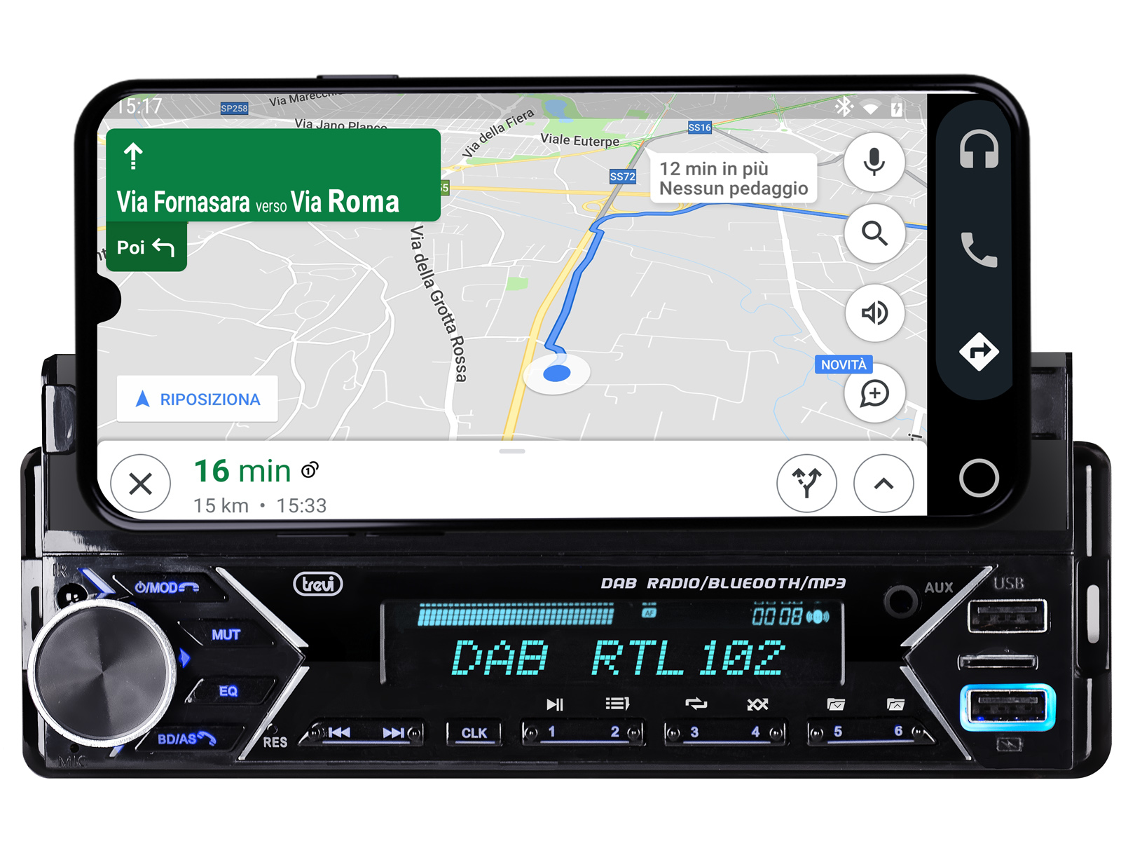 Image of Trevi AUTORADIO DAB FM 160W SUPPORTO SMARTPHONE 7" WIRELESS USB MICRO SD SCD 5753 DAB