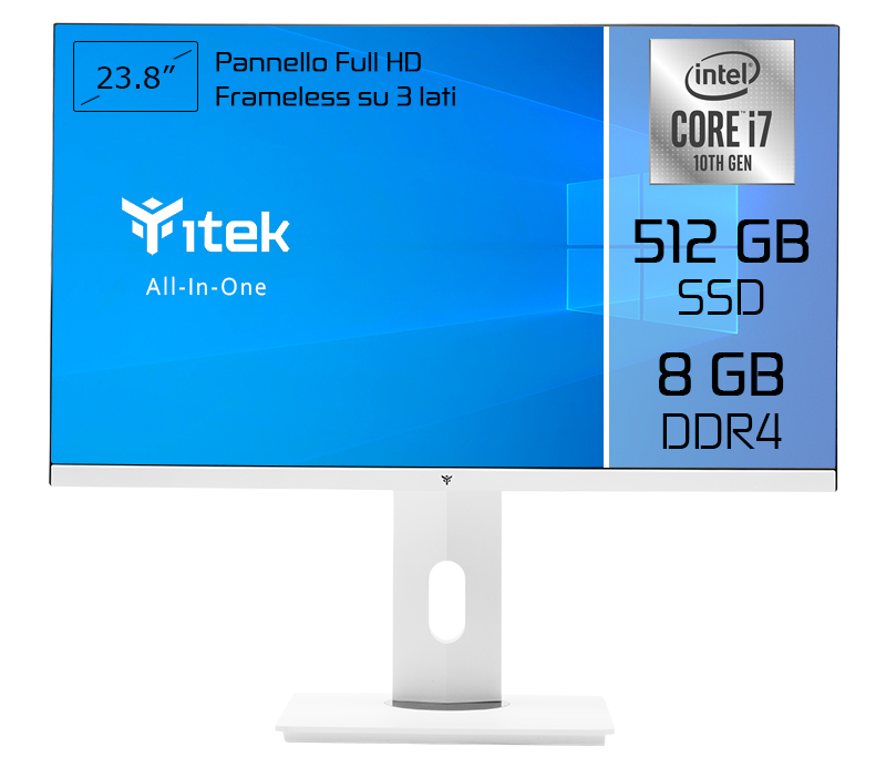 Image of itek ITPCOAW24I78G5S All-in-One PC Intel® Core™ i7 i7-11700 60,5 cm (23.8") 1920 x 1080 Pixel PC All-in-one 8 GB DDR4-SDRAM 512 GB SSD Wi-Fi 5 (802.11ac) Bianco