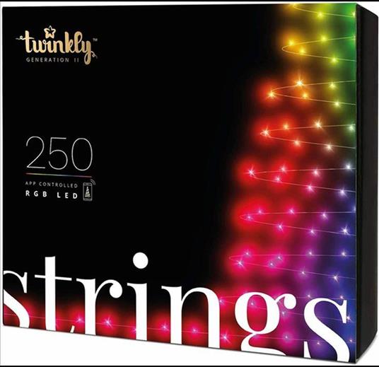 Image of Twinkly Strings – Stringa di Luci a LED Controllabile da App con 250 LED RGB (16 Milioni di Colori). 20 Metri. Cavo Nero. Decorazione Luminosa Intelligente per Interni ed Esterni - TWS250STP